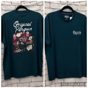 Macy’s Original Penguin  :L Men’s Teal Graphic Poker-Back Short Sleeve Tee